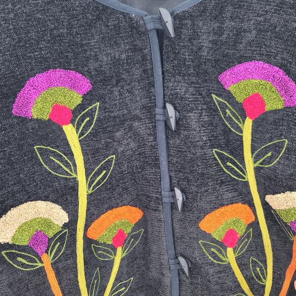 Vintage Sample St embroidered artsy women's style button up sweater black SZ XL - Picture 3 of 8